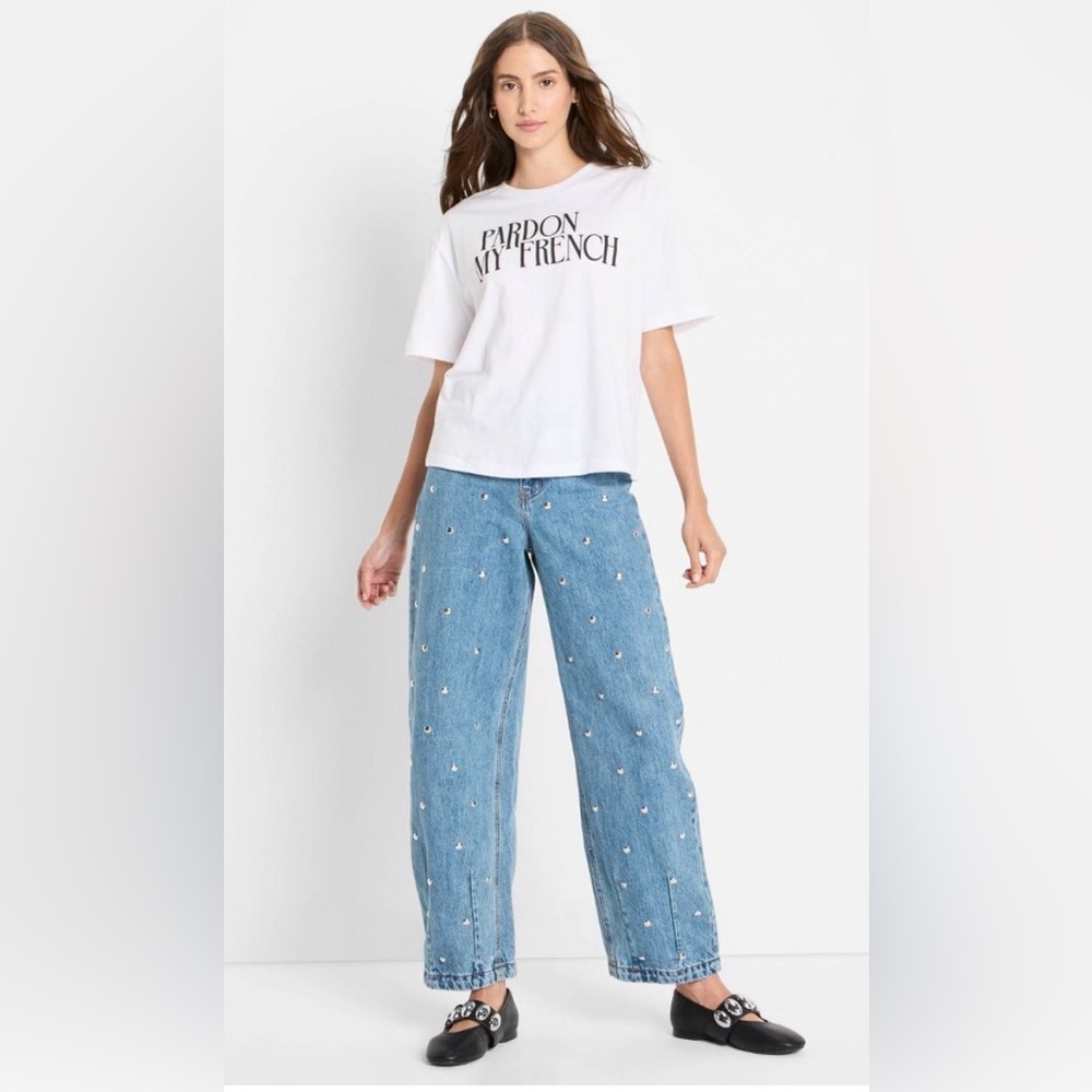 Future Collective - Women's Mid-Rise Studded Barrel Leg Jeans Blue Size 10 - Picture 3 of 3